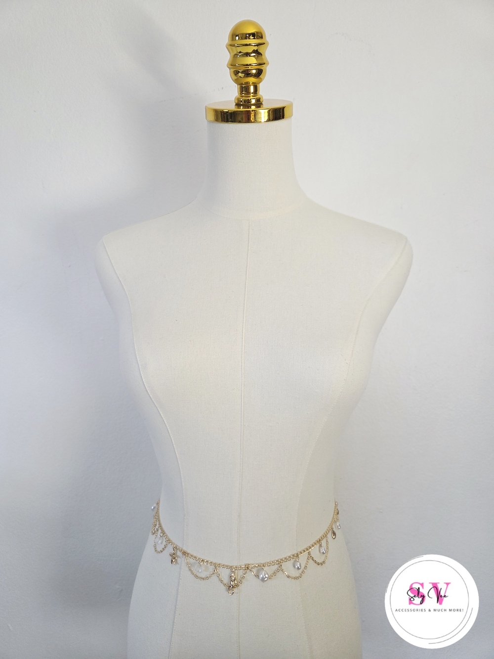 Gold Chain Waist Belt with Crystal Drops